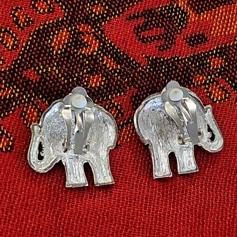 Silver and Gold-tone Clip-on Elephant Earrings - Picture 3 of 6